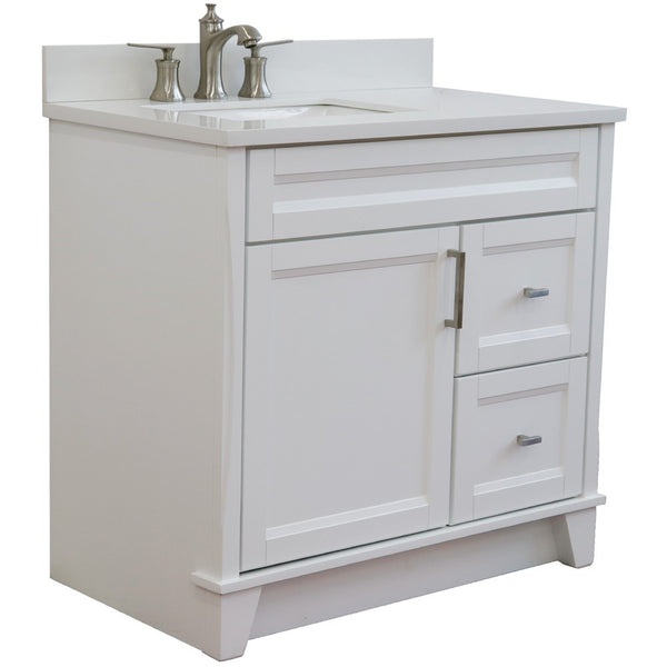 Bellaterra Home 37" Single sink vanity in White finish with Black galaxy granite and Left door/Left sink - Luxe Bathroom Vanities