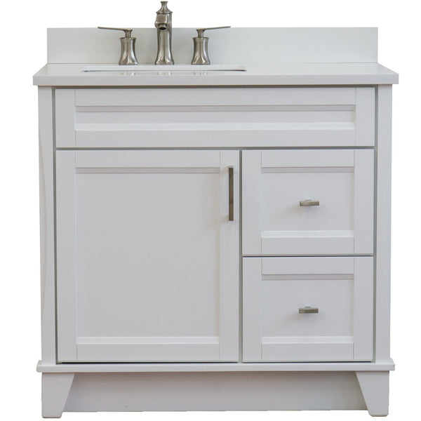 Bellaterra Home 37" Single sink vanity in White finish with Black galaxy granite and Left door/Left sink - Luxe Bathroom Vanities