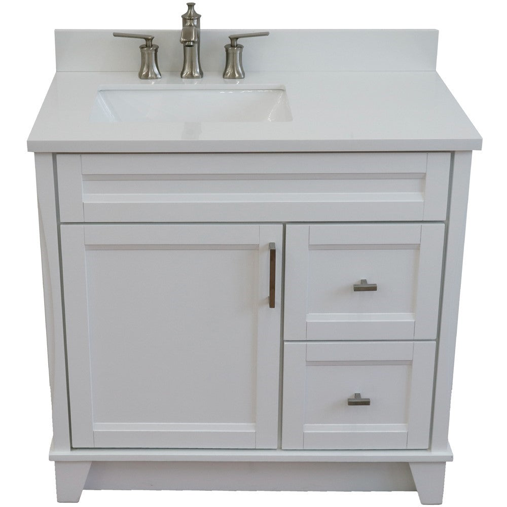 Bellaterra Home 37" Single sink vanity in White finish with Black galaxy granite and Left door/Left sink - Luxe Bathroom Vanities