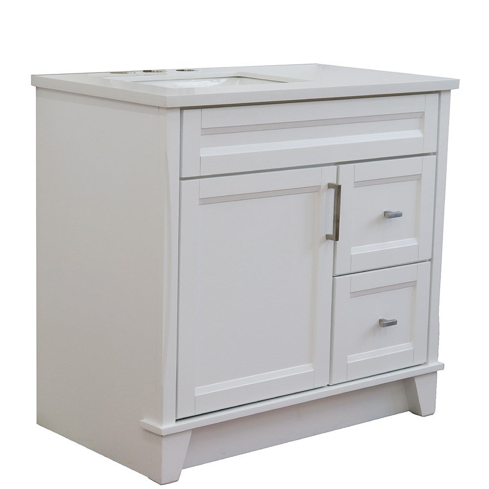 Bellaterra Home 37" Single sink vanity in White finish with Black galaxy granite and Left door/Left sink - Luxe Bathroom Vanities