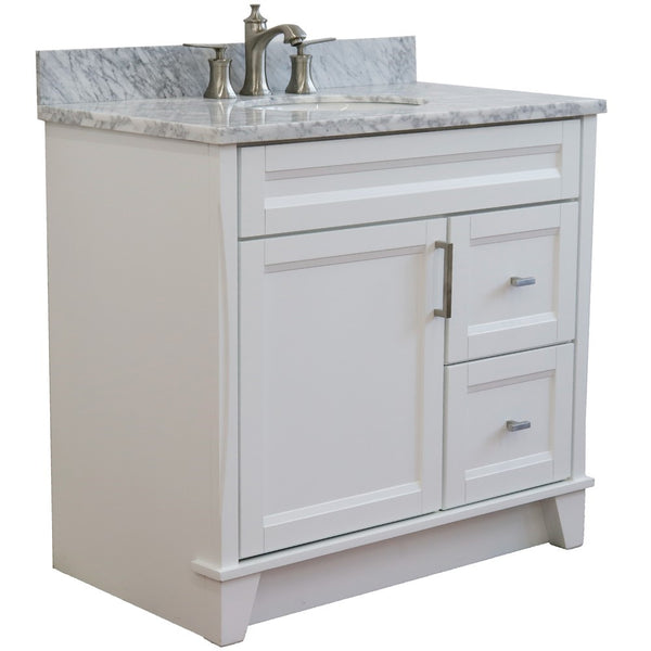 Bellaterra Home 37" Single sink vanity in White finish with Black galaxy granite and Left door/Center sink - Luxe Bathroom Vanities