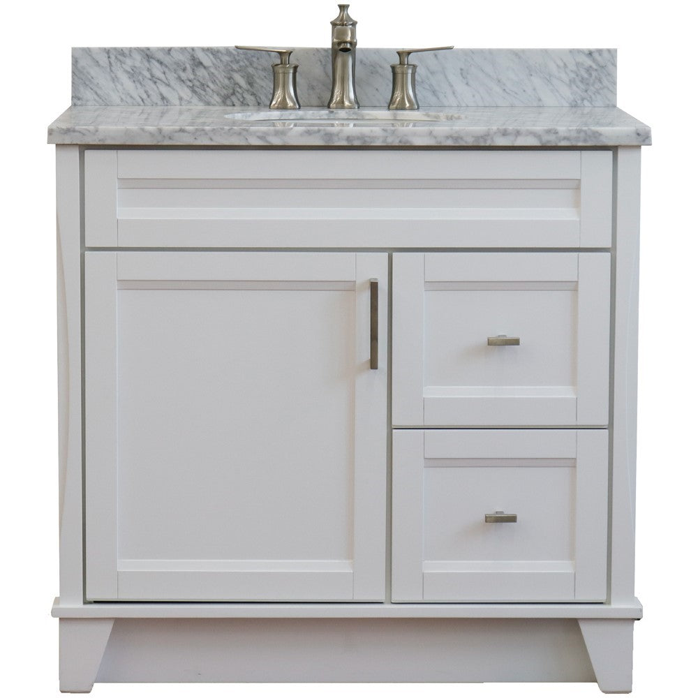 Bellaterra Home 37" Single sink vanity in White finish with Black galaxy granite and Left door/Center sink - Luxe Bathroom Vanities