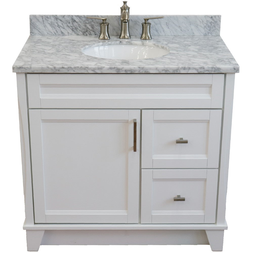 Bellaterra Home 37" Single sink vanity in White finish with Black galaxy granite and Left door/Center sink - Luxe Bathroom Vanities