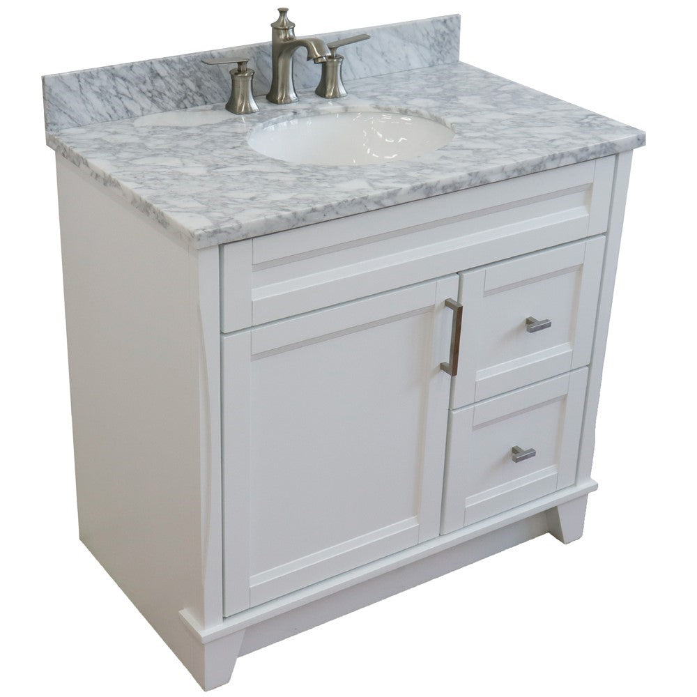 Bellaterra Home 37" Single sink vanity in White finish with Black galaxy granite and Left door/Center sink - Luxe Bathroom Vanities