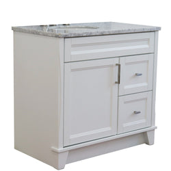 Bellaterra Home 37" Single sink vanity in White finish with Black galaxy granite and and Left door/Left sink - Luxe Bathroom Vanities