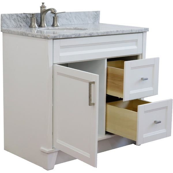 Bellaterra Home 37" Single sink vanity in White finish with Black galaxy granite and and Left door/Left sink - Luxe Bathroom Vanities