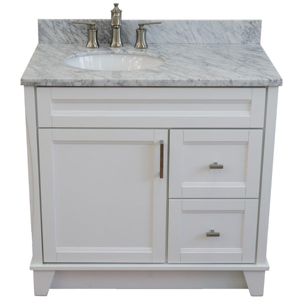 Bellaterra Home 37" Single sink vanity in White finish with Black galaxy granite and and Left door/Left sink - Luxe Bathroom Vanities