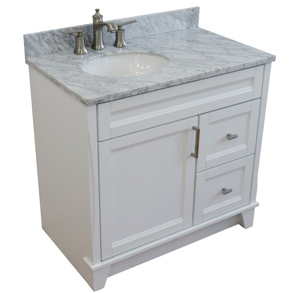 Bellaterra Home 37" Single sink vanity in White finish with Black galaxy granite and and Left door/Left sink - Luxe Bathroom Vanities