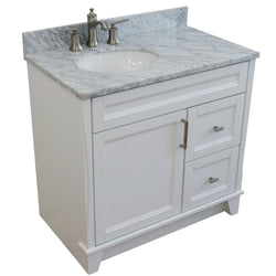 Bellaterra Home 37" Single sink vanity in White finish with Black galaxy granite and and Left door/Left sink - Luxe Bathroom Vanities