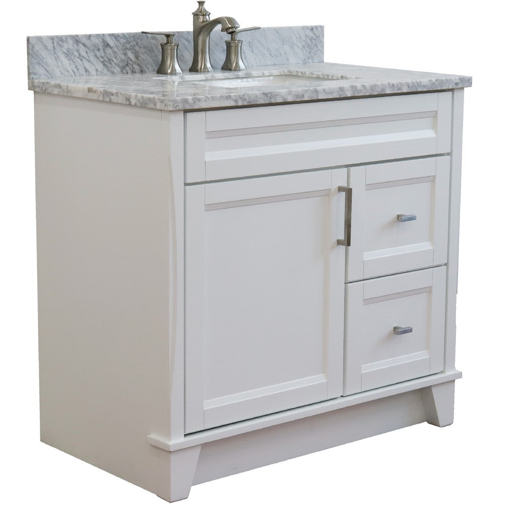 Bellaterra Home 37" Single sink vanity in White finish with Black galaxy granite and Left door/Center sink - Luxe Bathroom Vanities