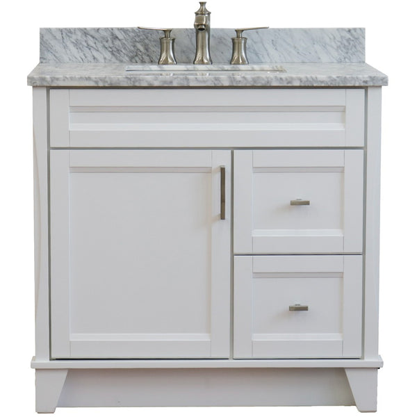 Bellaterra Home 37" Single sink vanity in White finish with Black galaxy granite and Left door/Center sink - Luxe Bathroom Vanities