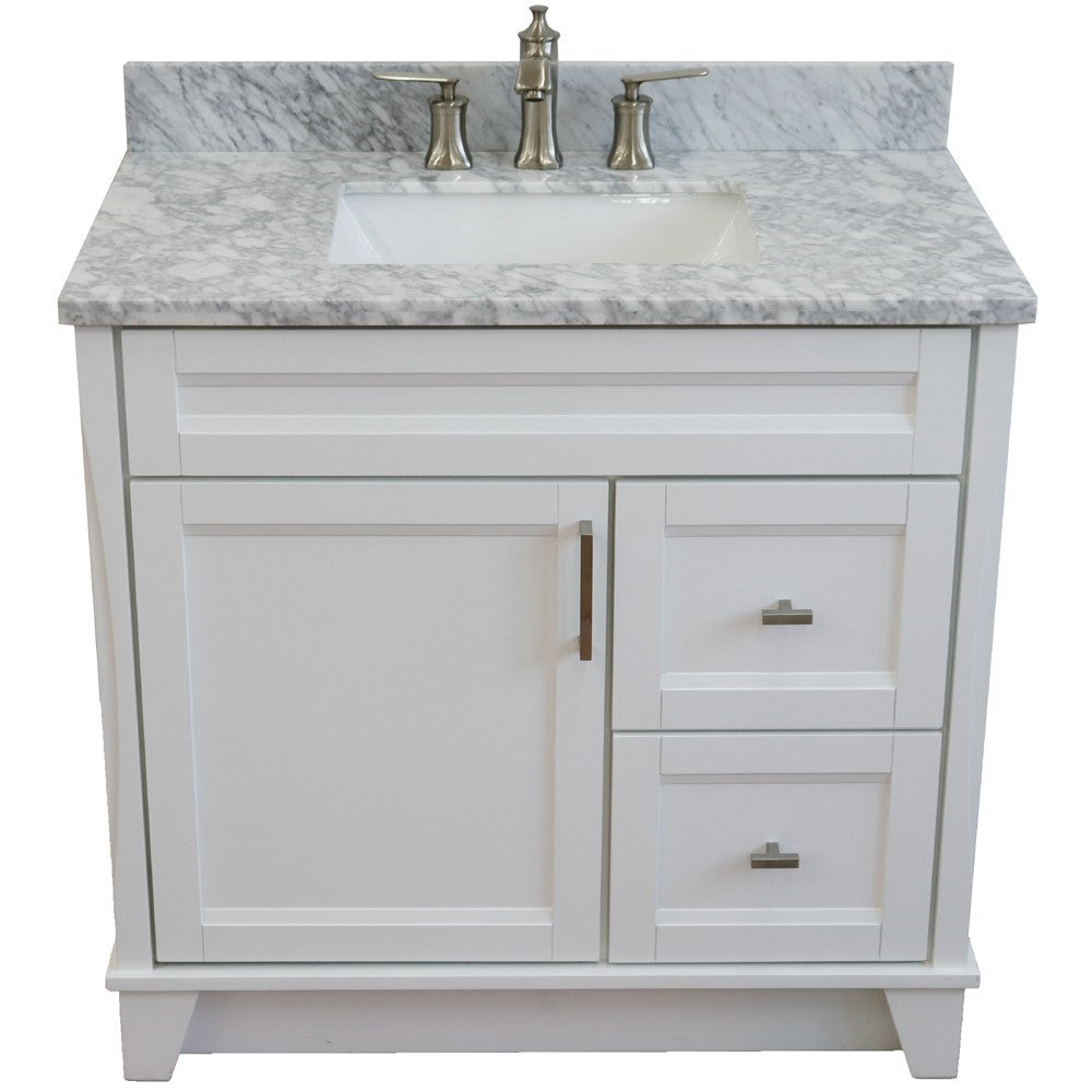 Bellaterra Home 37" Single sink vanity in White finish with Black galaxy granite and Left door/Center sink - Luxe Bathroom Vanities