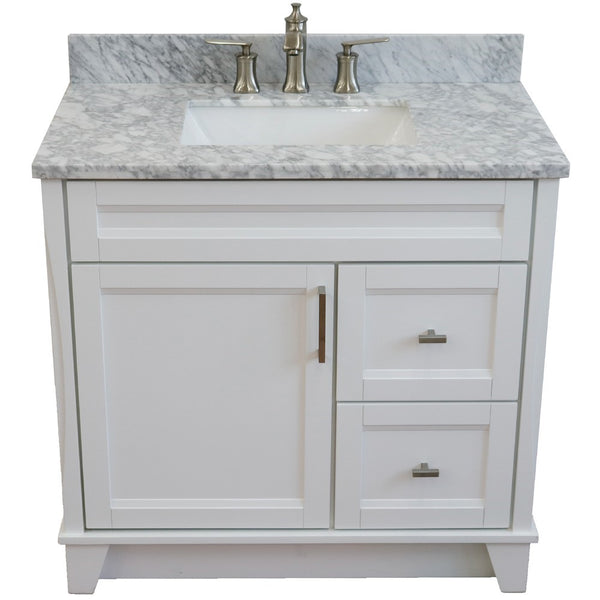 Bellaterra Home 37" Single sink vanity in White finish with Black galaxy granite and Left door/Center sink - Luxe Bathroom Vanities