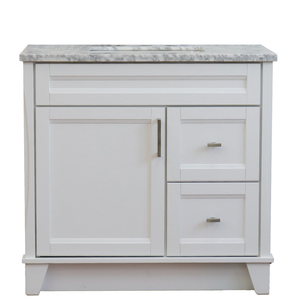 Bellaterra Home 37" Single sink vanity in White finish with Black galaxy granite and Left door/Center sink - Luxe Bathroom Vanities