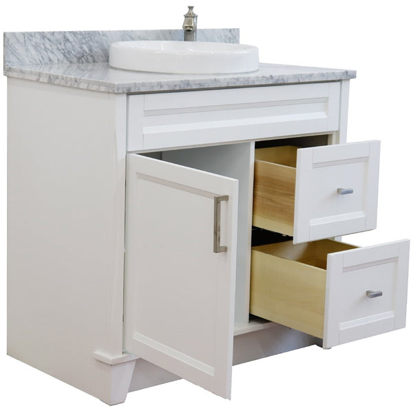 Bellaterra Home 37" Single sink vanity in White finish with White carrara marble and Left door/Round Center sink - Luxe Bathroom Vanities