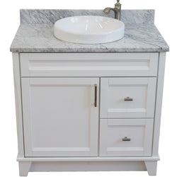 Bellaterra Home 37" Single sink vanity in White finish with White carrara marble and Left door/Round Center sink - Luxe Bathroom Vanities