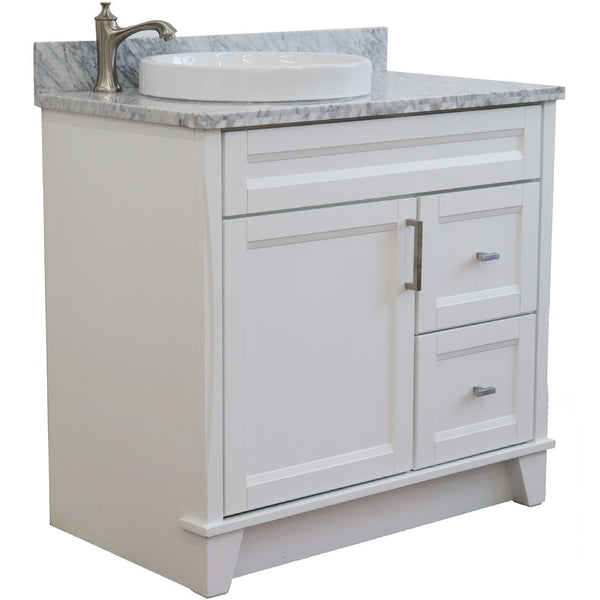 Bellaterra Home 37" Single sink vanity in White finish with Black galaxy granite and Left door/Round Left sink - Luxe Bathroom Vanities