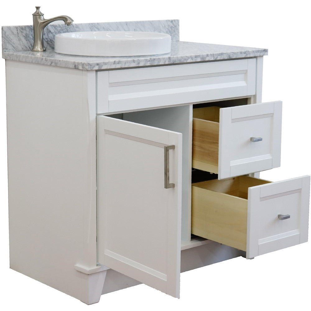 Bellaterra Home 37" Single sink vanity in White finish with Black galaxy granite and Left door/Round Left sink - Luxe Bathroom Vanities