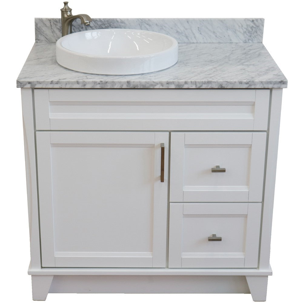 Bellaterra Home 37" Single sink vanity in White finish with Black galaxy granite and Left door/Round Left sink - Luxe Bathroom Vanities