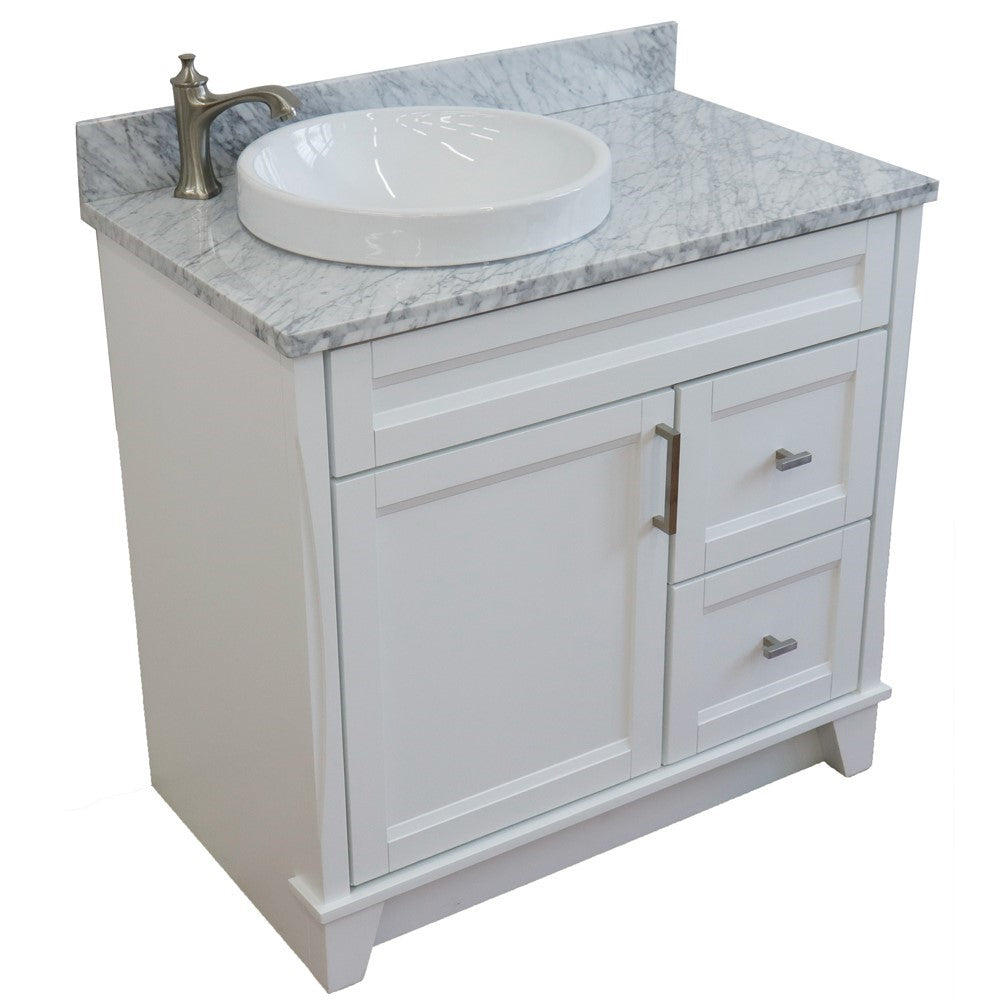 Bellaterra Home 37" Single sink vanity in White finish with Black galaxy granite and Left door/Round Left sink - Luxe Bathroom Vanities