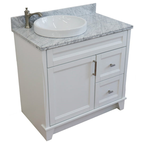 Bellaterra Home 37" Single sink vanity in White finish with Black galaxy granite and Left door/Round Left sink - Luxe Bathroom Vanities