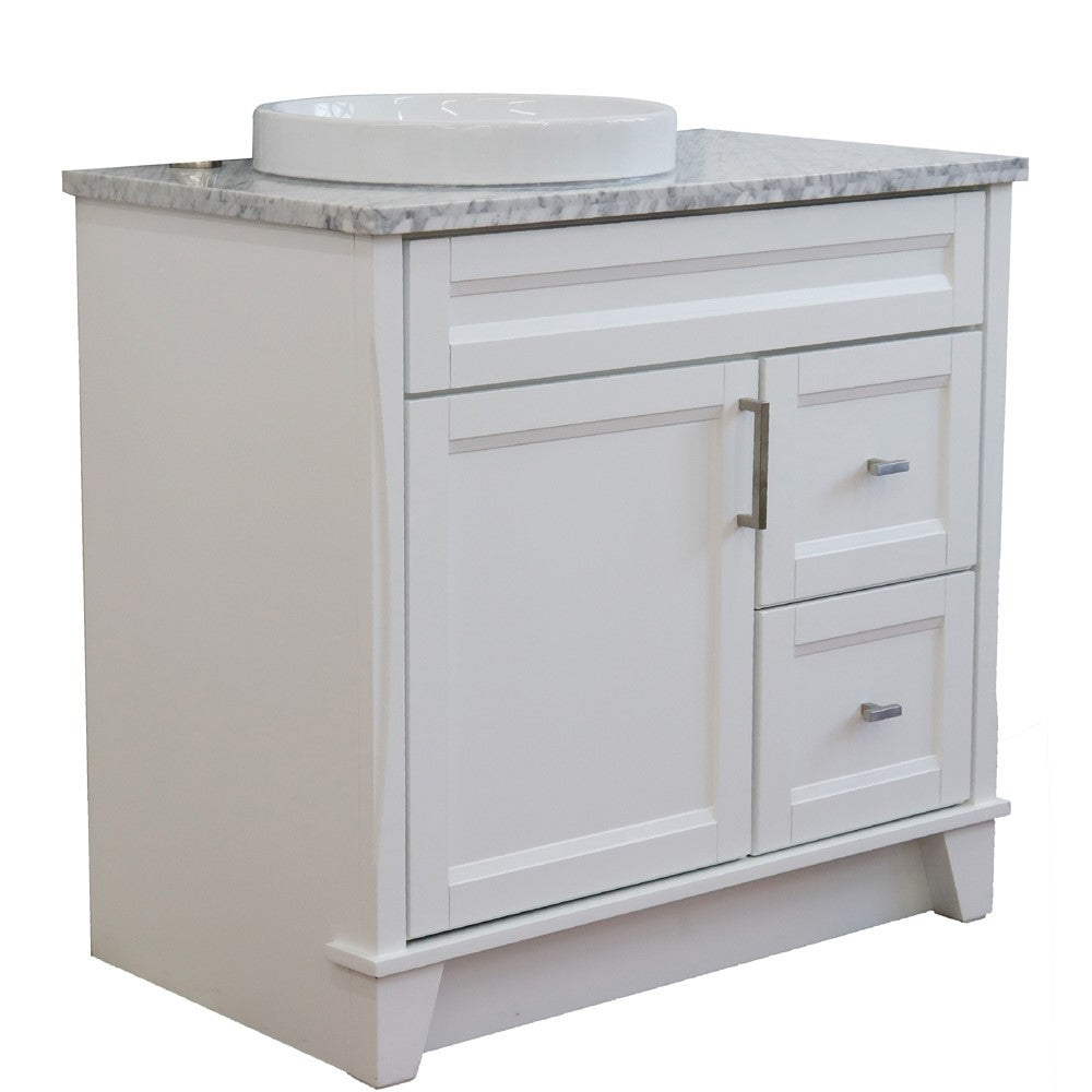 Bellaterra Home 37" Single sink vanity in White finish with Black galaxy granite and Left door/Round Left sink - Luxe Bathroom Vanities