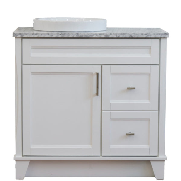 Bellaterra Home 37" Single sink vanity in White finish with Black galaxy granite and Left door/Round Left sink - Luxe Bathroom Vanities