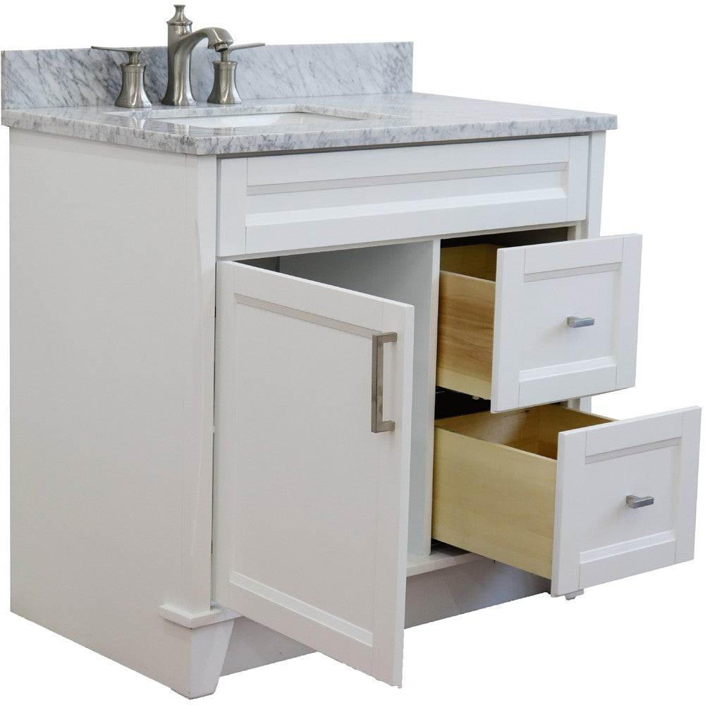 Bellaterra Home 37" Single sink vanity in White finish with Black galaxy granite and Left door/Left sink - Luxe Bathroom Vanities