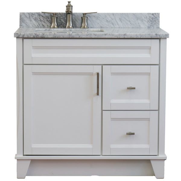 Bellaterra Home 37" Single sink vanity in White finish with Black galaxy granite and Left door/Left sink - Luxe Bathroom Vanities