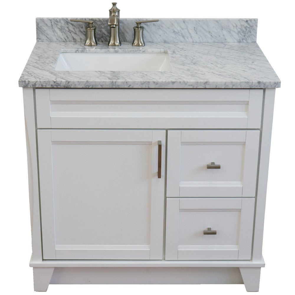 Bellaterra Home 37" Single sink vanity in White finish with Black galaxy granite and Left door/Left sink - Luxe Bathroom Vanities