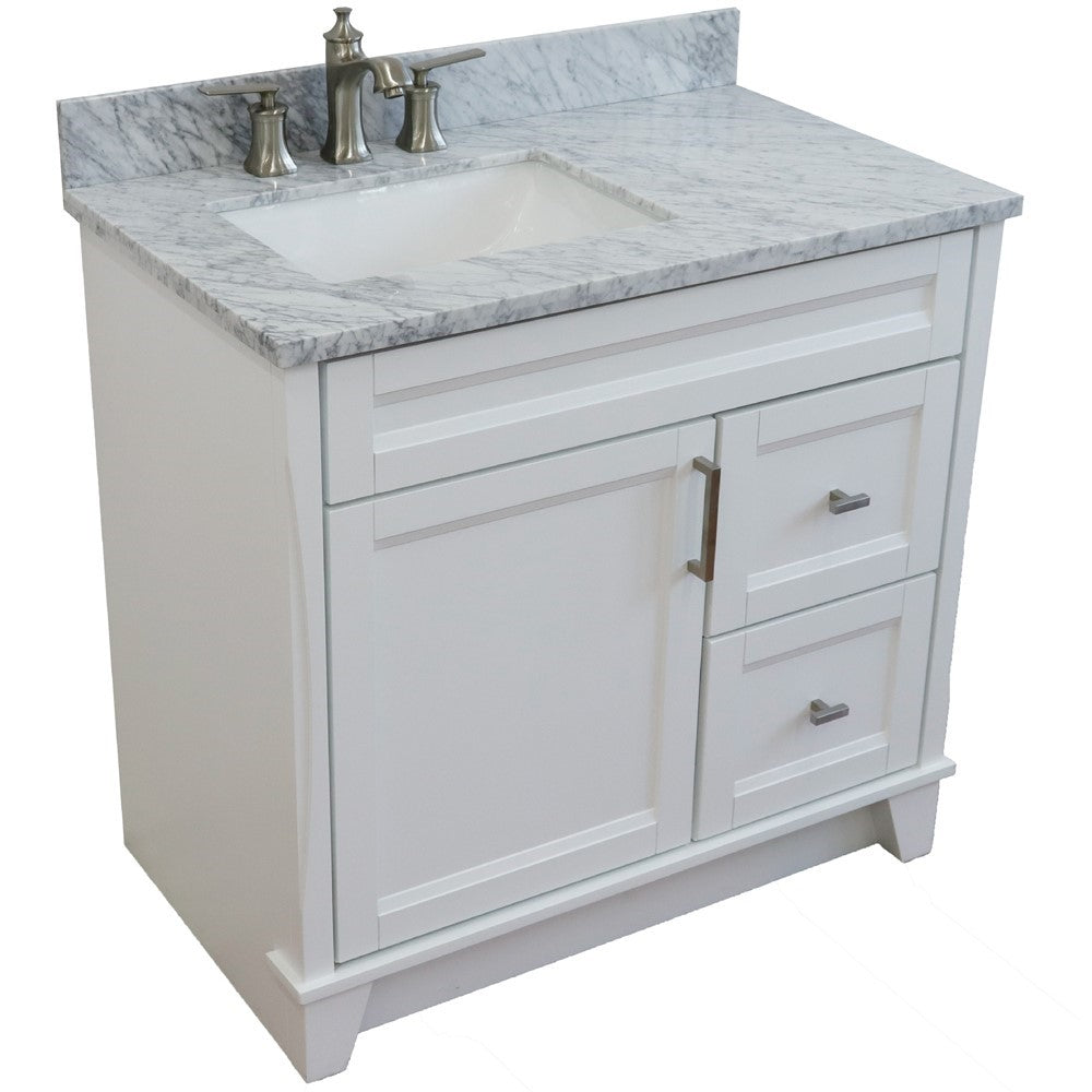 Bellaterra Home 37" Single sink vanity in White finish with Black galaxy granite and Left door/Left sink - Luxe Bathroom Vanities