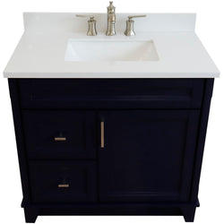 Bellaterra Home 37" Single sink vanity in White finish with Black galaxy granite and CENTER rectangle sink- RIGHT drawers - Luxe Bathroom Vanities