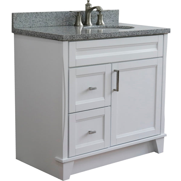 Bellaterra Home 37" Single sink vanity in White finish with Black galaxy granite and LEFT oval sink- RIGHT drawers - Luxe Bathroom Vanities