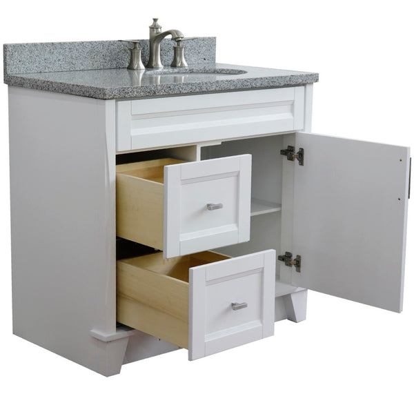 Bellaterra Home 37" Single sink vanity in White finish with Black galaxy granite and LEFT oval sink- RIGHT drawers - Luxe Bathroom Vanities