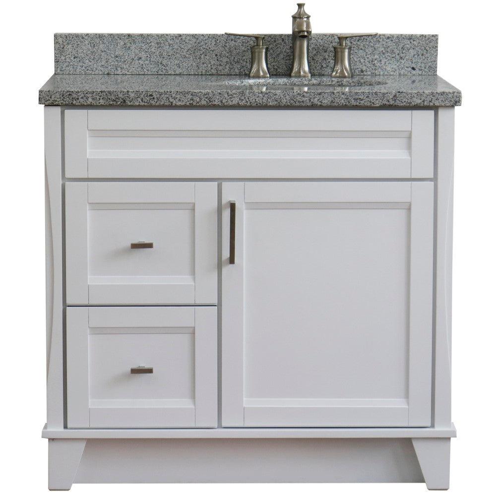 Bellaterra Home 37" Single sink vanity in White finish with Black galaxy granite and LEFT oval sink- RIGHT drawers - Luxe Bathroom Vanities