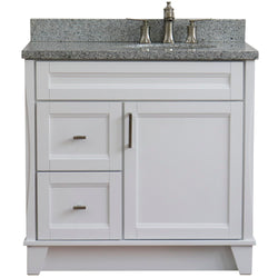 Bellaterra Home 37" Single sink vanity in White finish with Black galaxy granite and LEFT oval sink- RIGHT drawers - Luxe Bathroom Vanities