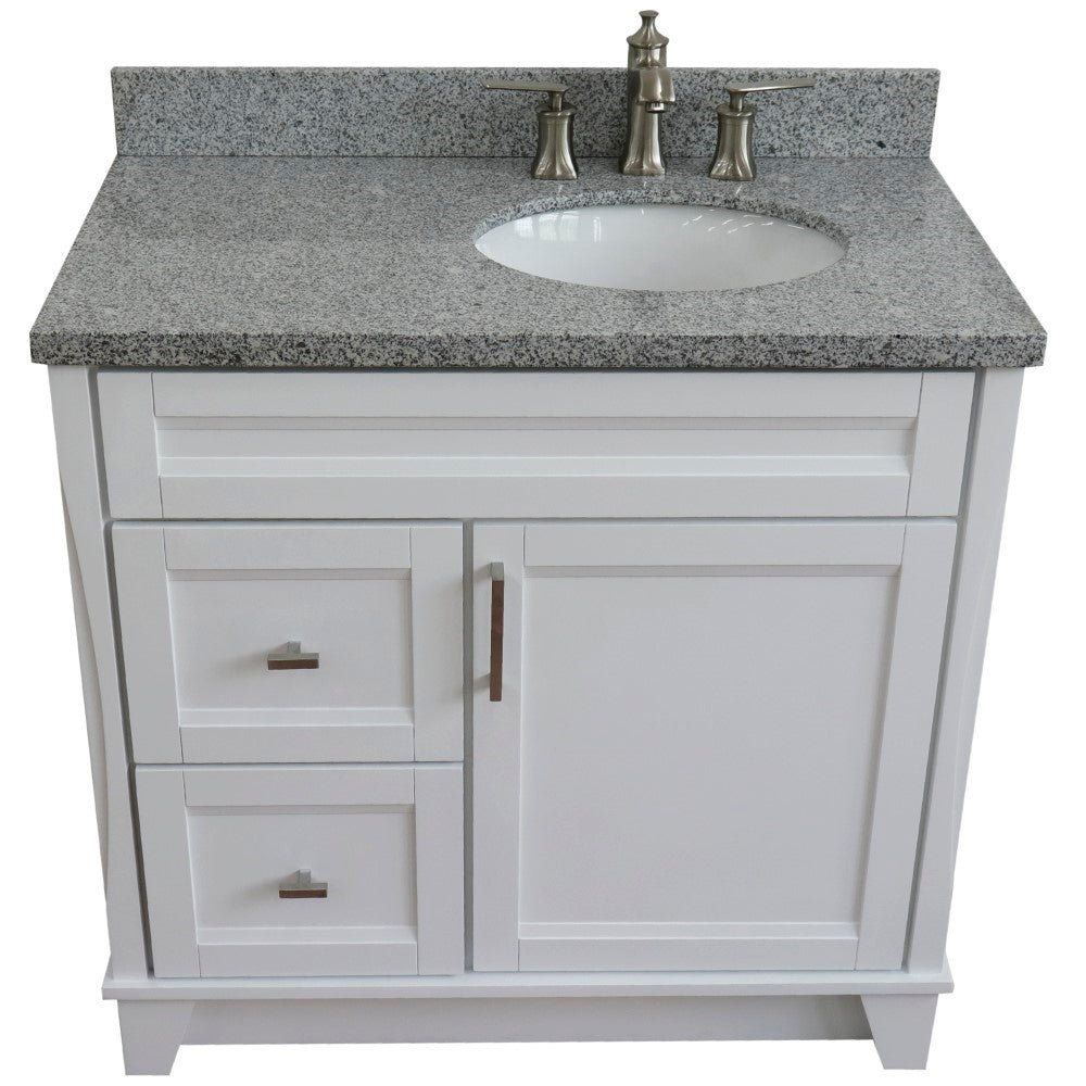 Bellaterra Home 37" Single sink vanity in White finish with Black galaxy granite and LEFT oval sink- RIGHT drawers - Luxe Bathroom Vanities