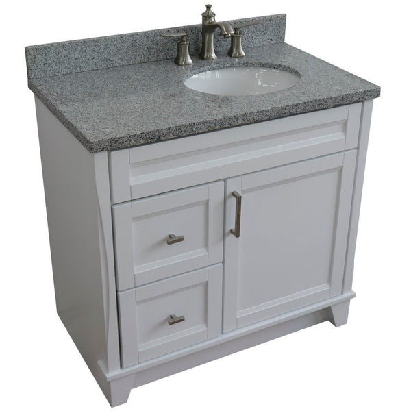 Bellaterra Home 37" Single sink vanity in White finish with Black galaxy granite and LEFT oval sink- RIGHT drawers - Luxe Bathroom Vanities