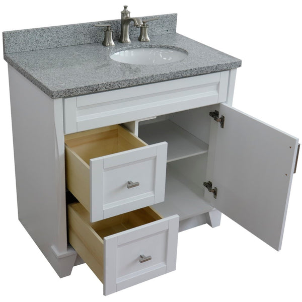 Bellaterra Home 37" Single sink vanity in White finish with Black galaxy granite and LEFT oval sink- RIGHT drawers - Luxe Bathroom Vanities