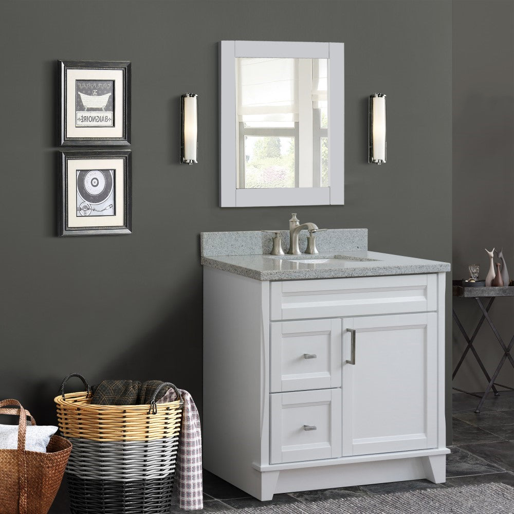 Bellaterra Home 37" Single sink vanity in White finish with Black galaxy granite and CENTER rectangle sink- RIGHT drawers - Luxe Bathroom Vanities