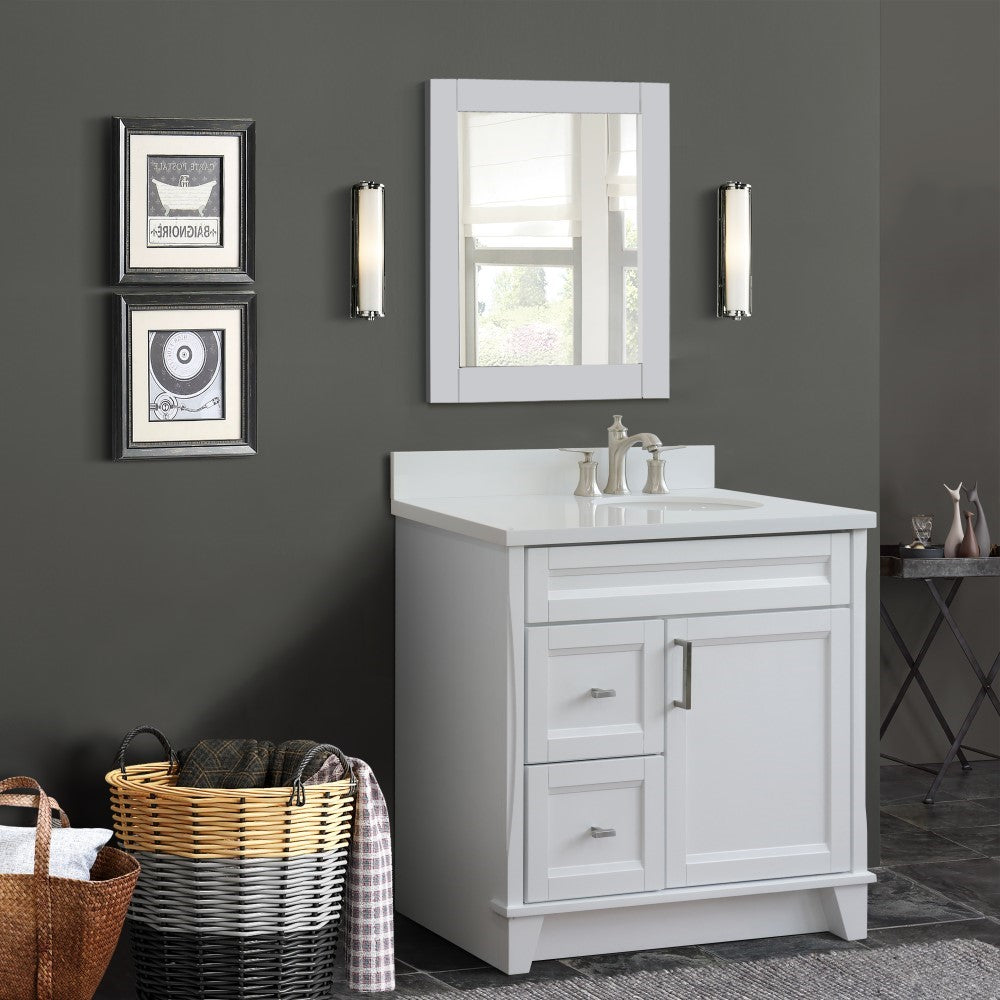 Bellaterra Home 37" Single sink vanity in White finish with Black galaxy granite and LEFT oval sink- RIGHT drawers - Luxe Bathroom Vanities