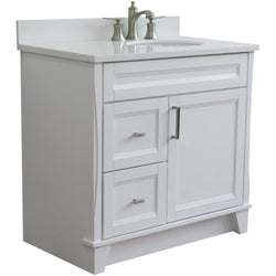 Bellaterra Home 37" Single sink vanity in White finish with Black galaxy granite and LEFT oval sink- RIGHT drawers - Luxe Bathroom Vanities