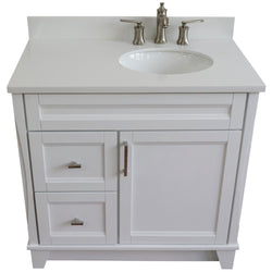 Bellaterra Home 37" Single sink vanity in White finish with Black galaxy granite and LEFT oval sink- RIGHT drawers - Luxe Bathroom Vanities