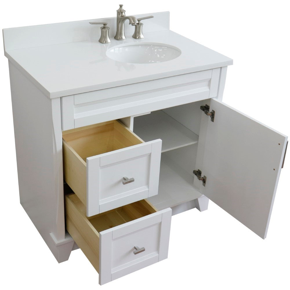 Bellaterra Home 37" Single sink vanity in White finish with Black galaxy granite and LEFT oval sink- RIGHT drawers - Luxe Bathroom Vanities