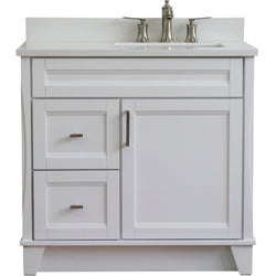 Bellaterra Home 37" Single sink vanity in White finish with Black galaxy granite and LEFT rectangle sink- RIGHT drawers - Luxe Bathroom Vanities