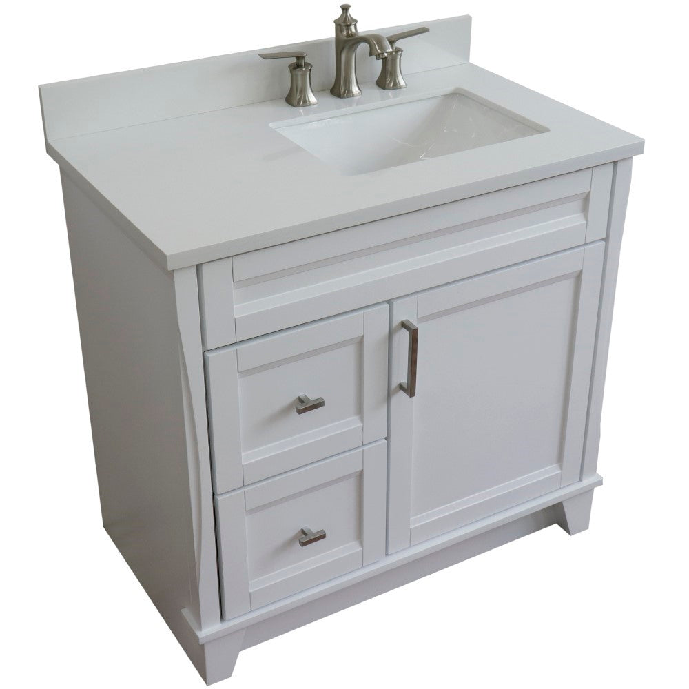 Bellaterra Home 400700 37r 37 Single Sink Vanity In White Finish With Black Galaxy Granite And Left Rectangle Right Drawers Luxe Bathroom Vanities