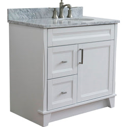 Bellaterra Home 37" Single sink vanity in White finish with Black galaxy granite and LEFT oval sink- RIGHT drawers - Luxe Bathroom Vanities