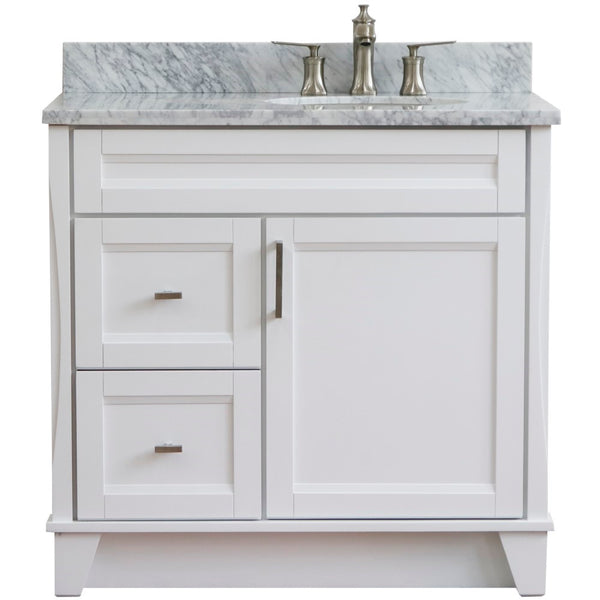 Bellaterra Home 37" Single sink vanity in White finish with Black galaxy granite and LEFT oval sink- RIGHT drawers - Luxe Bathroom Vanities