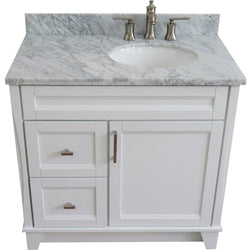 Bellaterra Home 37" Single sink vanity in White finish with Black galaxy granite and LEFT oval sink- RIGHT drawers - Luxe Bathroom Vanities