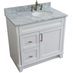 Bellaterra Home 37" Single sink vanity in White finish with Black galaxy granite and LEFT oval sink- RIGHT drawers - Luxe Bathroom Vanities